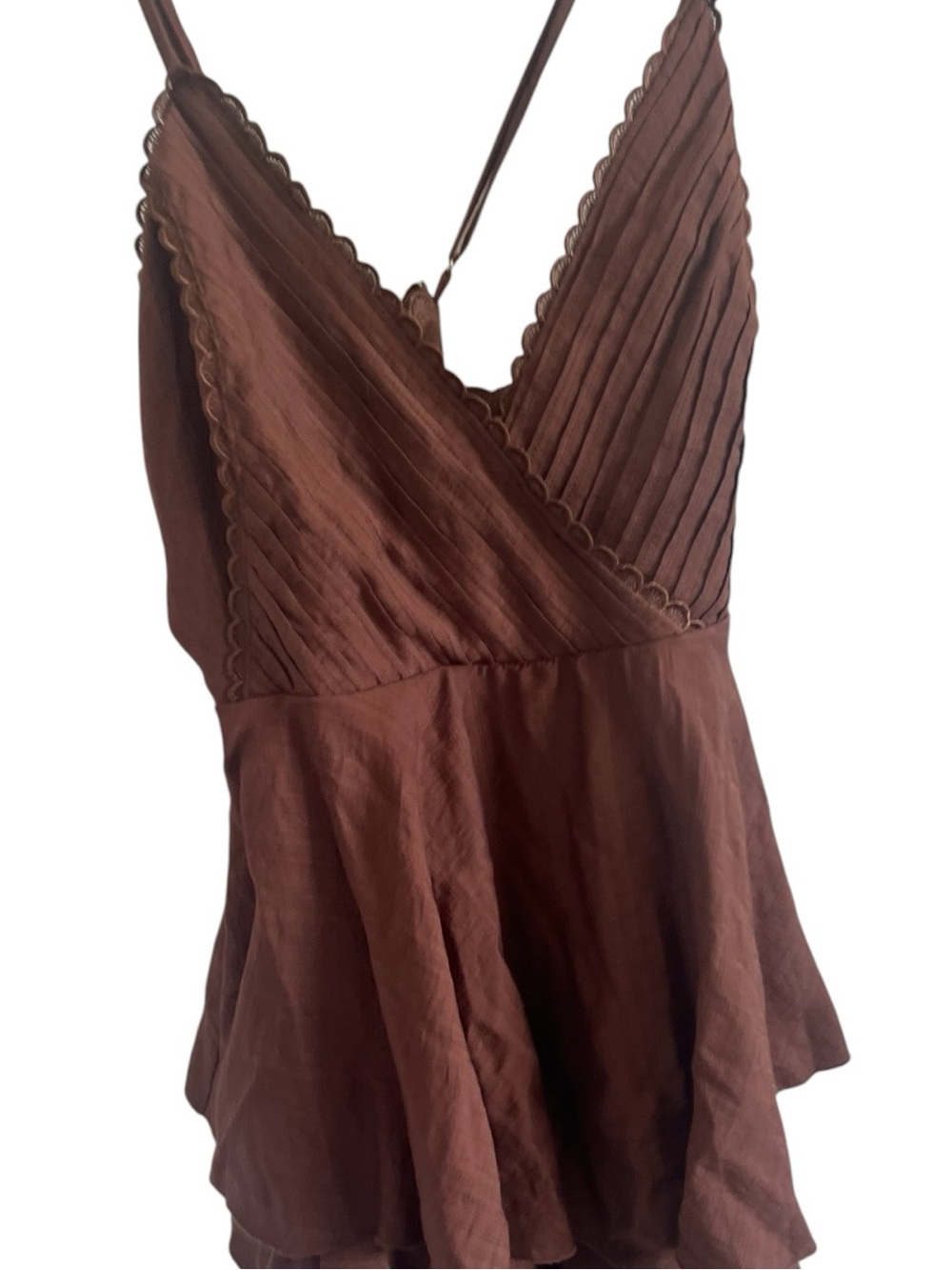 Mi Ami Francesca’s Brown Ruffled Spaghetti Strap Top - Picture 2 of 4